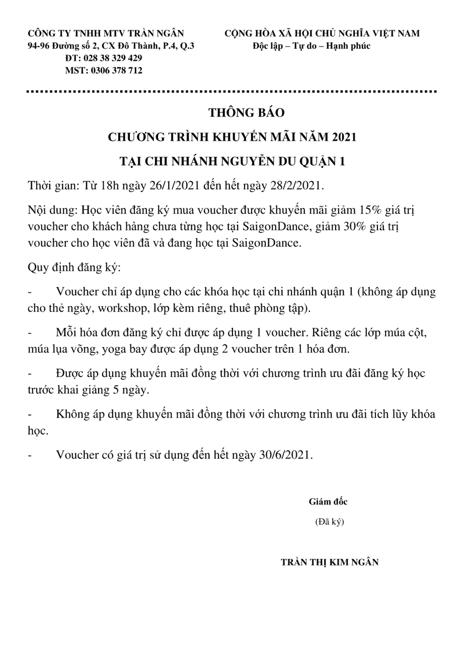 Chương Trình Khuyến Mãi Năm 2021 Tại Chi Nhánh Nguyễn Du Quận 1 2