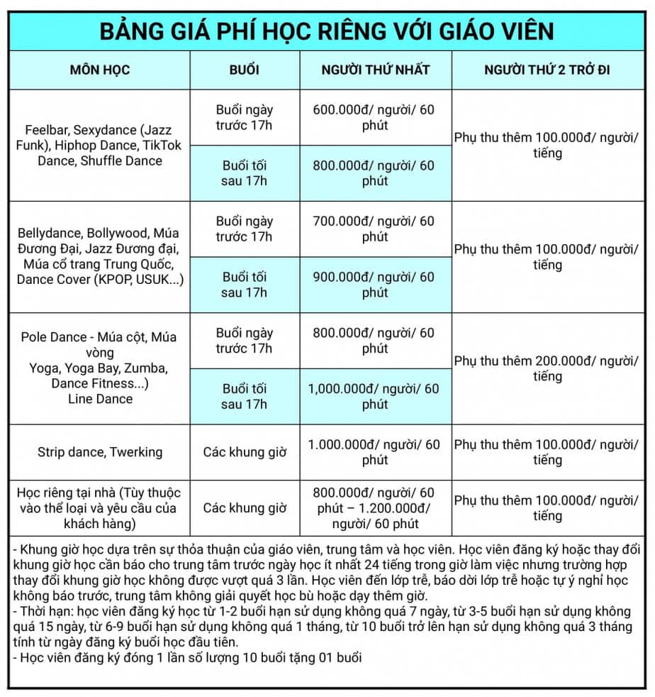Bảng Giá Học Riêng 1 Bảng Giá Học Riêng 1
